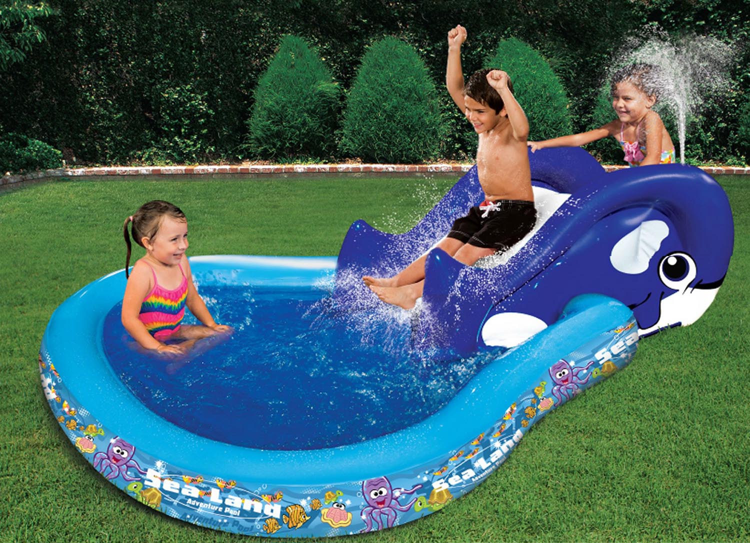 Planschbecken Kinderpool Wal mit Rutsche 224 x 165 x 56 cm