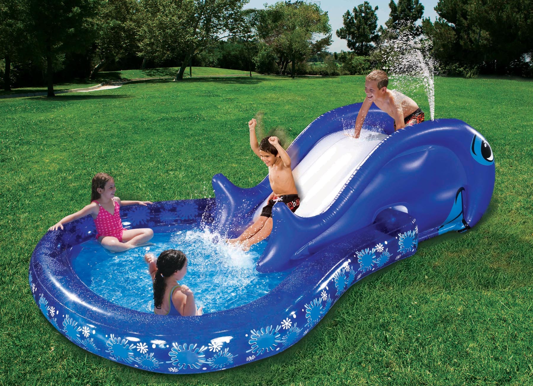 Planschbecken Kinderpool Wal mit Rutsche 224 x 165 x 56 cm